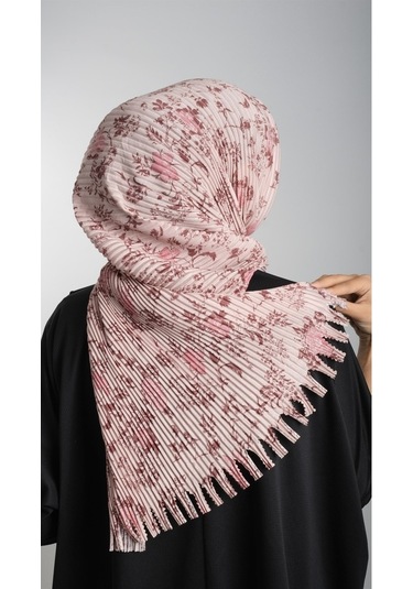 Bej Pratik Hazır Geçmeli Tesettür Eşarp Kesik Elyaf Piliseli Çiçe (553629989) Bej