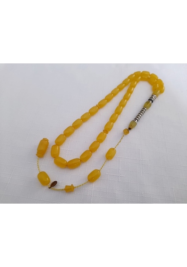 Ali Küçük İmzalı Gümüş İmame Sıkma Kehribar Tesbih Ölçü 7.5x12