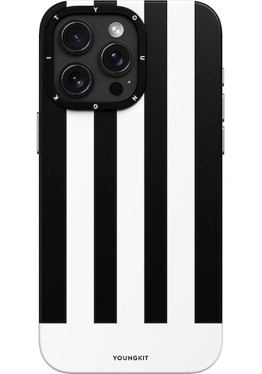 İphone 15 Pro Max Uyumlu Kılıf Magsafe Şarj Özellikli Youngkit Striped Piano Keys Serisi Kapak Siyah