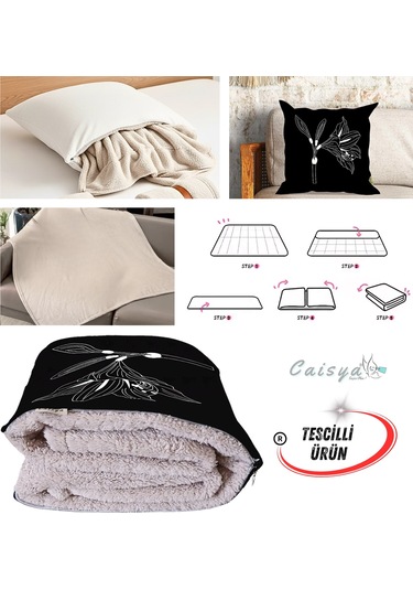 Çan Çiçeği Çizgi Desenli Tv Battaniyeli Opsiyonel Dekoratif Yastık Kırlent 2 İn 1 Battaniye Çok Renkli