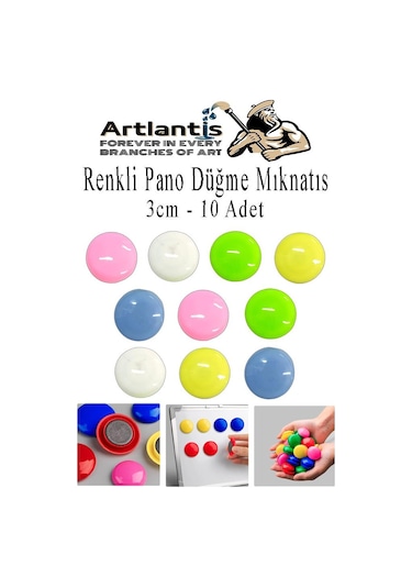 Renkli Pano Düğme Mıknatısı 10 Lu 1 Paket Manyetik Yuvarlak Mıknatıs Buzdolabı Renkli Plastik Kaplı Dekarasyon Hobi Etkinlik
