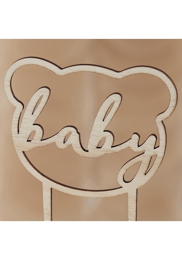 Ahşap Baby Shower Pasta Süsü - Teddy Bear Tüm Yaşlar