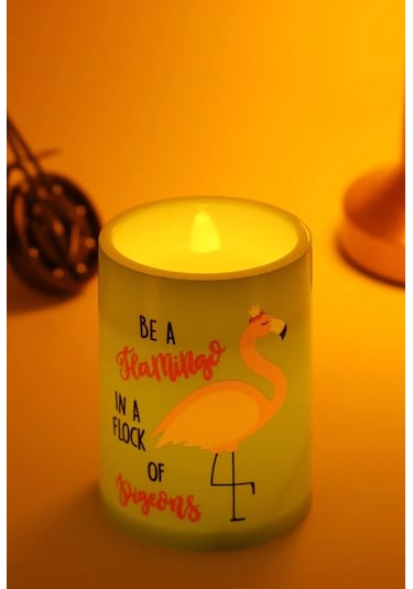 3 Lü Flamingo Led Mum Bardak Tipi Pilli Dumansız Alevli Dekoratif Yapay Mum 10 Cm Yeşil