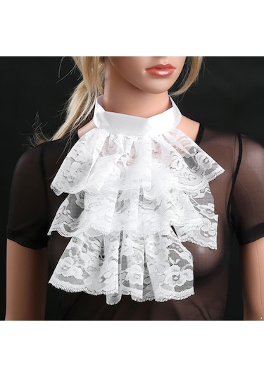 Siyah Sahte Yaka Victoria Rönesans Ayrılabilir Yaka Gömlek Ruffled Jabot Boyunluk Sahne Partisi Steampunk Süslü Elbise Kostüm Siyah