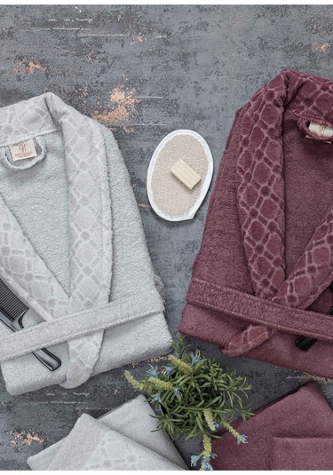 Güvenal Hayal 12 Parça Kutulu Jakarlı Bornoz Takımı Bornoz Havlu & Havlu Seti Banyo Çeyiz Seti 6 Çok Renkli