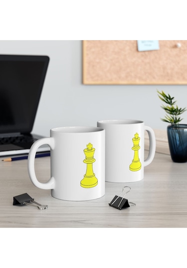 Satranç Altın Şah Temalı Baskılı Kupa Bardak Çok Renkli