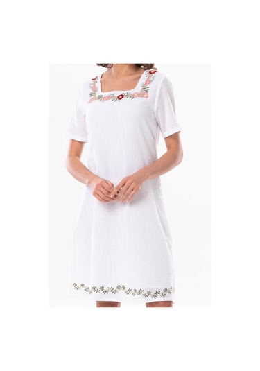 Kısa Kol Şile Bezi Kare Yaka Narin Kısa Yazlık Elbise Beyaz Byz-beyaz