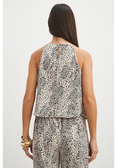 Uterpe Leopar Desenli Kolsuz Bluz