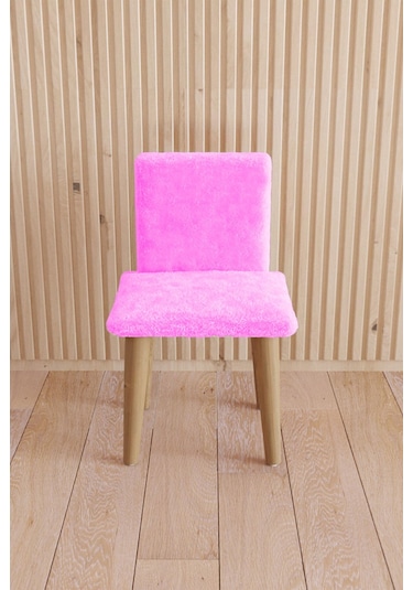 Çocuk Sandalyesi Çocuk Oturağı Ahşap Sandalye Montessori Sandalye Puflu Pembe Yumuşak Sandalye Arkalıklı Pembe