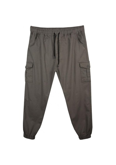 Kargo Cepli Büyük Beden Likralı Jogger Pantolon Toprak