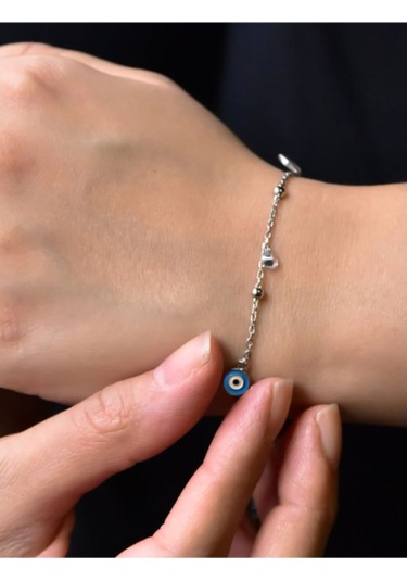 925 Ayar Gümüş Turkuaz Ve Lacivert Göz Mineli Bileklik