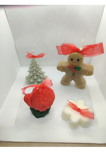 Yeni Yıl Set Mumu Kurabiye Adam,çam Ağacı,eldiven Ve Kartanesi