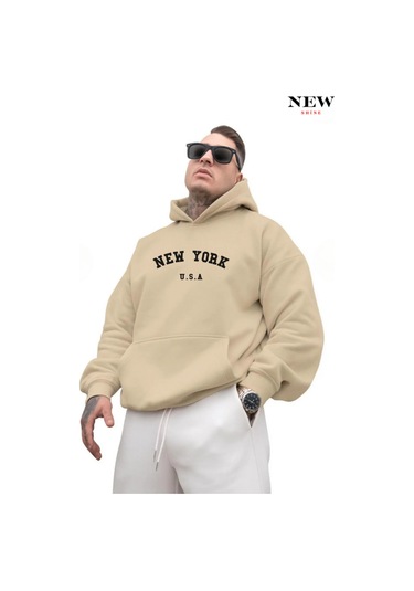 New York Usa Baskılı Sweatshirt Taş Rengi
