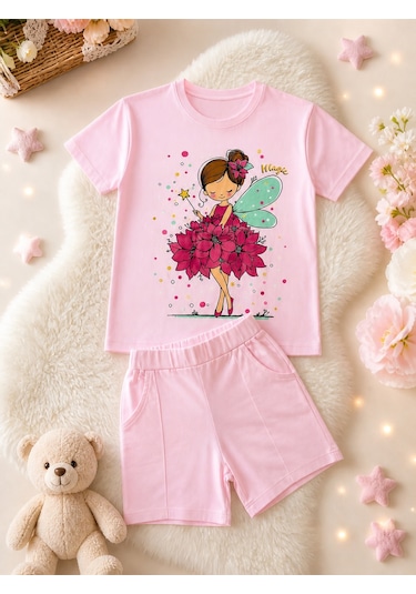 Peri Baskılı Günlük Alt Üst Takım %100 Pamuk Yumuşak Kumaş Pembe
