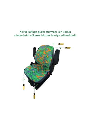 John Deere Traktör Koltuk Kılıfı- Yeşil Kamuflaj - Ithal Impertex