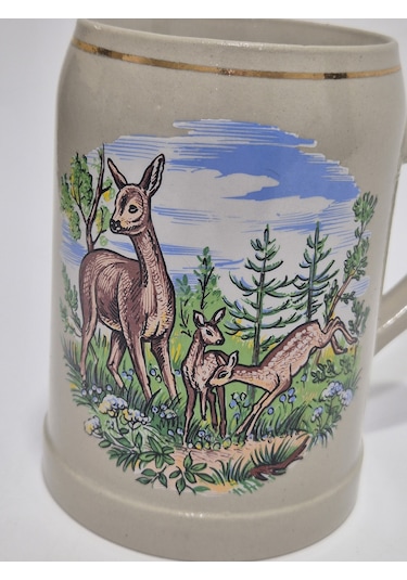 Vintage Tankart Ceylan Figürlü Alman Bira Bardağı 13,5cm