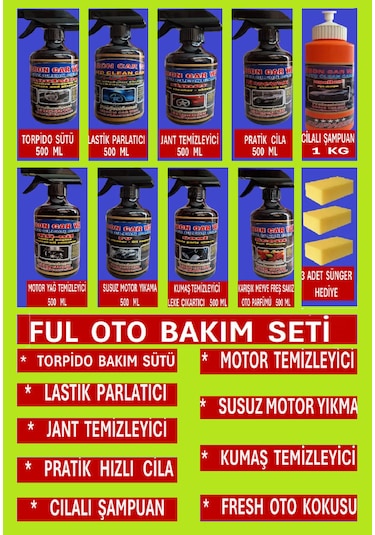 Ful Oto Bakım Seti 9 Parça + 3 Adet Sünger