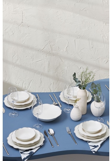 Karaca  Daisy Wave Shape Kayıklı Porselen 27 Parça 6 Kişilik Yemek Takımı Platinium