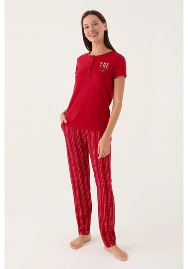 Arnetta 2908 Pamuklu Kısa Kol Kadın Pijama Takımı Bordo