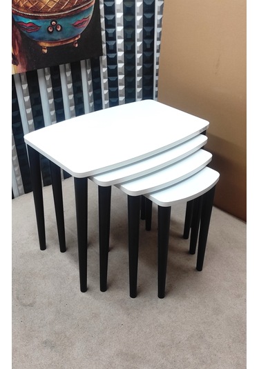 4 Lü Mdf Lam Ahşap Zigon Sehpa Beyaz - Antrasit