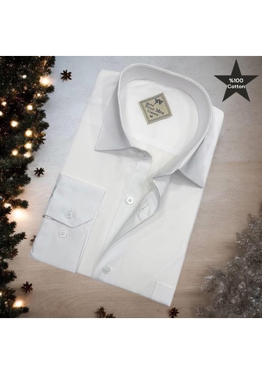 Pamuklu Uzun Kollu Erkek Gömlek Regular Kalıp Beyaz