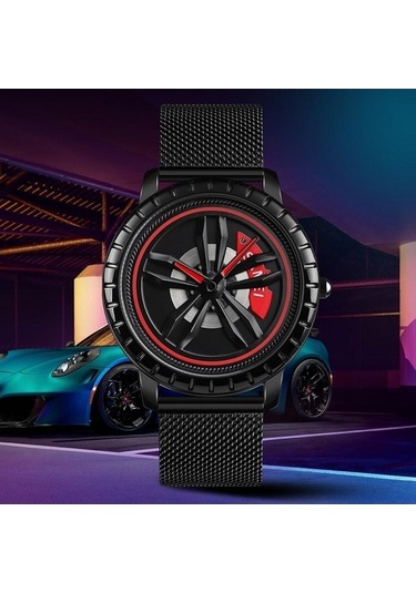 Novahub Skmeı 1634 Erkekler Su Geçirmez Kırmızı Kuvars Saat Siyah Çelik Kemer Çok Renkli Çok Renkli