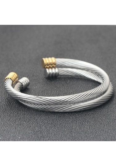 Novahub Altın 2 Tonlu Kablo Bileklik - Basit Ve Moda - Geometrik Tasarım - Titanyum Çelik - Ücretsiz Kargo Altın