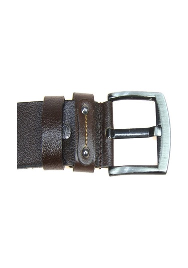 Hakiki Deri Erkek Metal Detaylı Dikişli Kot Kemeri 4,5 Cm Kahverengi