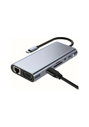 Xuweiwei 11i 1 Arada 11 İn 1 Usb C Hub Hdtv Vga Sd Tf Kart Okuyucu Usb 3 0 2 0 Rj45 Ve Pd 87w Desteği