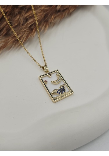 The Moon Tarot Kartı Çelik Kolye