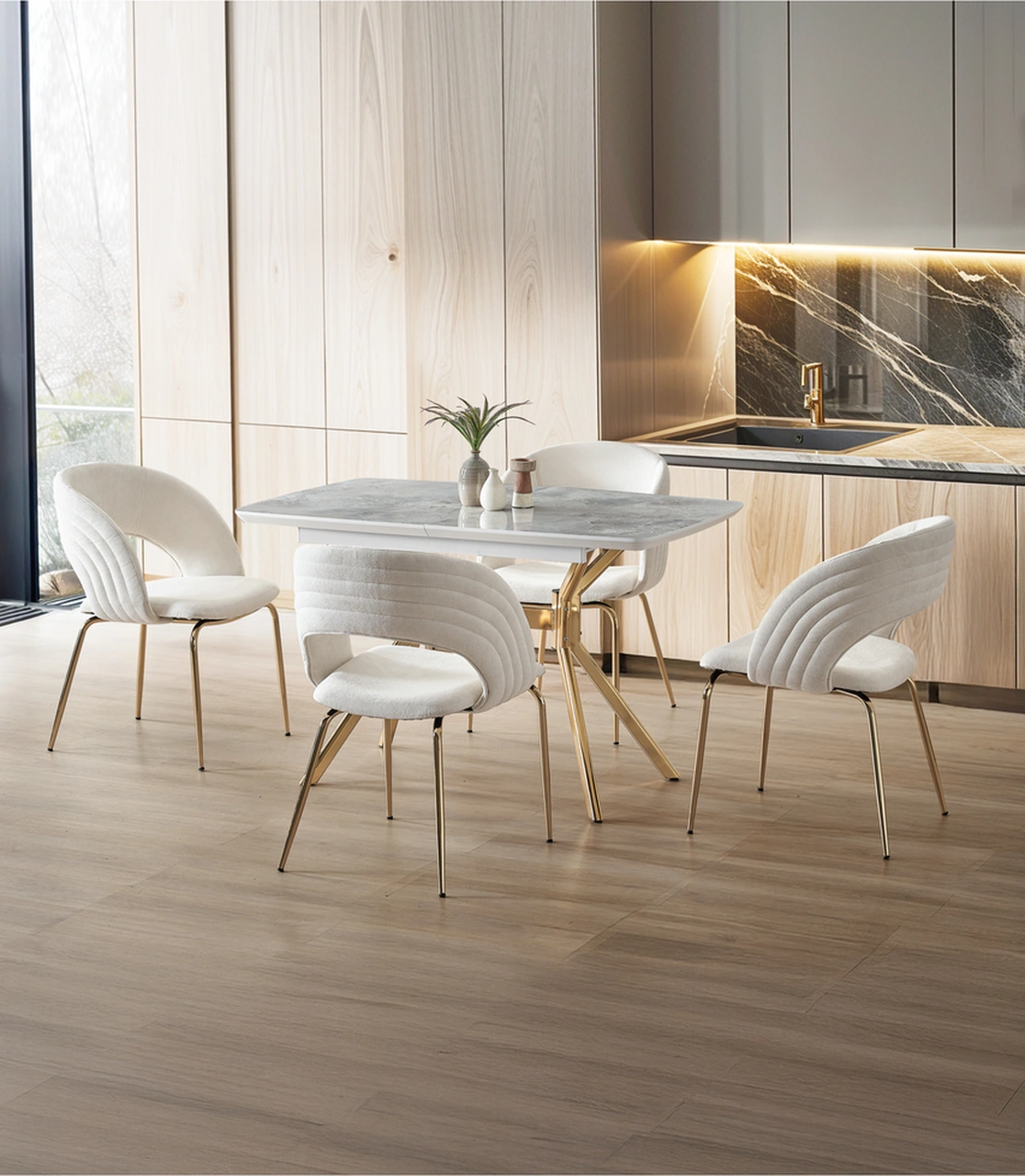 Dengema Duman Açılır Masa Takımı Gri Mermer - Gold Metal Ayak 80 130 160 Cm, 4 Sandalyeli Gri Mermer - Gold Ayak Dengema Duman Açılır Masa Takımı Gri Mermer - Gold Metal Ayak 80 130 160 Cm, 4 Sandalyeli Gri Mermer - Gold Ayak