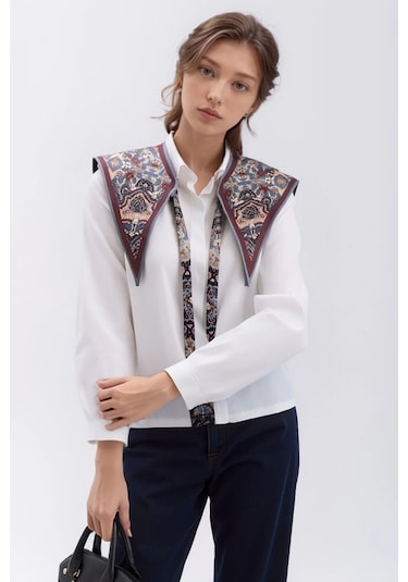 Walkenzo Bohem Stil Etnik Desenli Kadın Omuz Şalı Kahverengi - Gri