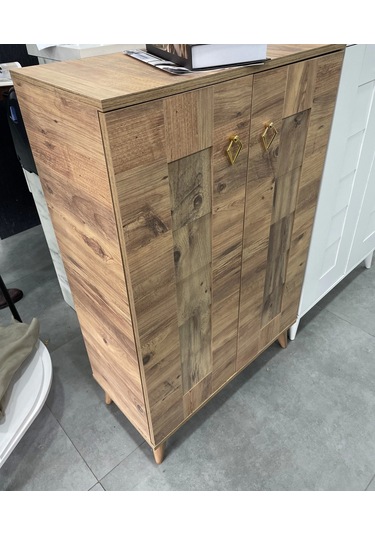 Ahşap Ayakkabılık Panjur Kapak Meşe 4 Raflı Demonte