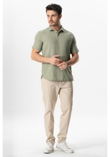 Kısa Kol Polo Yaka Müslin Yazlık Tshirt Yağ Yeşili Ygysl Yağ Yeşili