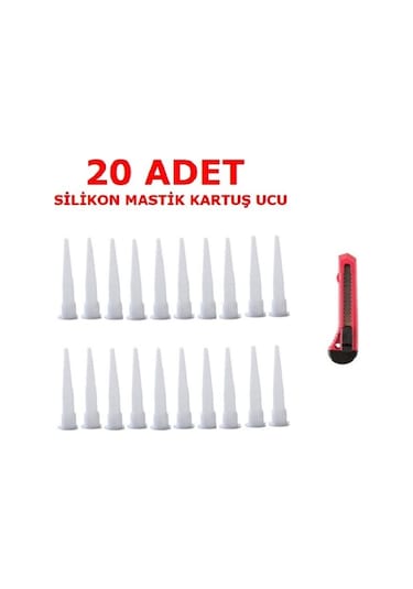 20 Adet Silikon Mastik Kartuş Ucu Uç + Falçata Hediyeli Çok Renkli