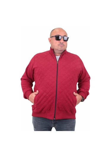 Starbattal Büyük Beden Fermuarlı Hırka Diamond 23281 Bordo-Bordo