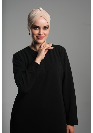 Bej Pratik Hazır Geçmeli Tesettür Bone Fukuro Sandy Kumaş Büzgülü 1831 12 Bej