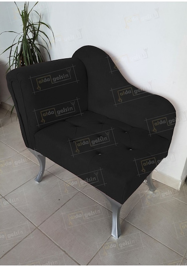 Yeni Model Tekli Köşe Koltuğu Josefin Bench Gümüş Ayak Siyah