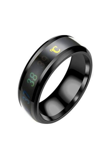 Siyah Titanyum Çelik Alyans Akıllı Vücut Sıcaklığı Algılama Halkası Kişisel Sağlık Erkek Kadın Yüzük Siyah - Standart Siyah
