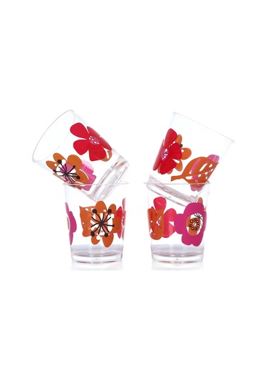 Sıa Su Bardağı 4 Lü Set Kırmızı Papatya Desenli