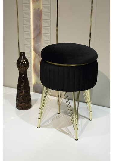 Bianco Metal Ayaklı Sehpalı Puf Altın Siyah Gold Black