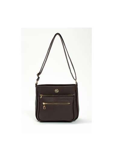 Kadın Ayarlanabilir Çapraz Askılı, Dört Cepli Kahverengi Omuz Çantası-84