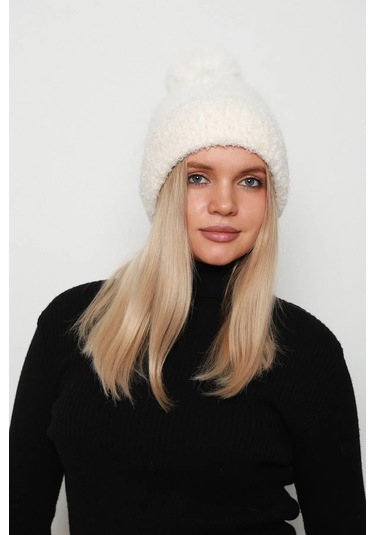 Ponpon Detay Kadın Bere 1136 Ekru Ekru