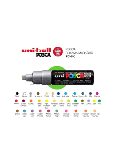 Uni-ball Posca Pc-8k Boyama Kalemi Kesik Uç 8'li Set Floresan Ren