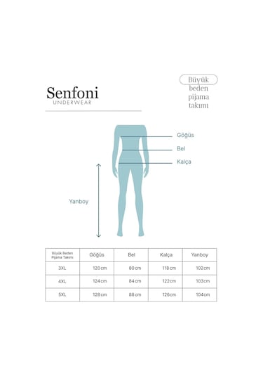 Senfoni Kadın Büyük Beden Düğmeli Yaka Uzun Kol %100 Pamuk Pijama Takımı 6068 -1 Adet Mavi