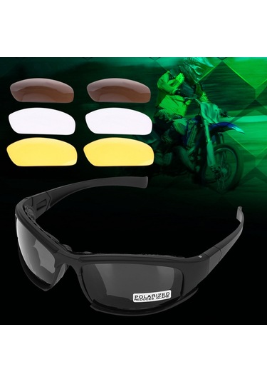 Yaozixa Askeri Kaliteli 4 Çeşit Lensli Polarize Koruyucu Gözlük - Rüzgar, Kum Ve Uv Koruma - Bisiklet, Sürüş, Outdoor Etkinlikler İçin Gri