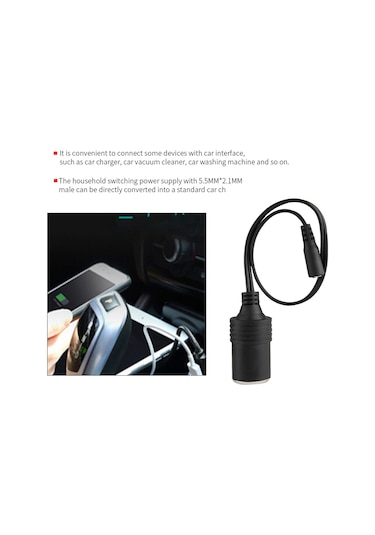 Xiyyadms Ara Sigara Ateşleyici Ana Soket Dc5521 Ana Bağlantıya Dönüştürücü, 10a Maksimum Akım, 0.75mm Bakır Çekirdek, 30cm Kablo, 12v-24v