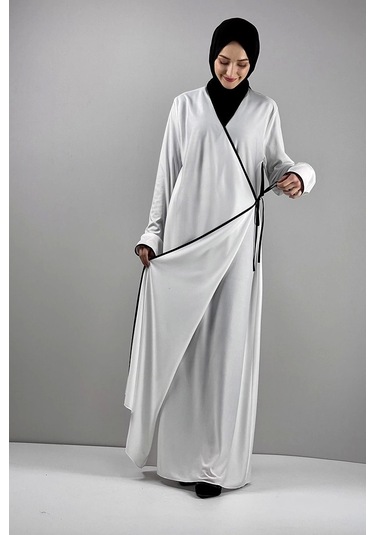 Moda Çizgi Namaz Elbisesi Beyaz