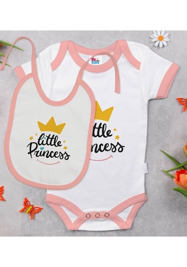 Bk Kids Little Princess Tasarımlı Pembe Bebek Body Zıbın Ve Mama Çok Renkli
