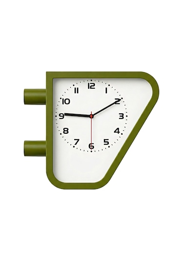 Fibrika Store Retro Modern Üçgen Duvar Saati - Mat Antrasit Tasarım Saat - Yeşil